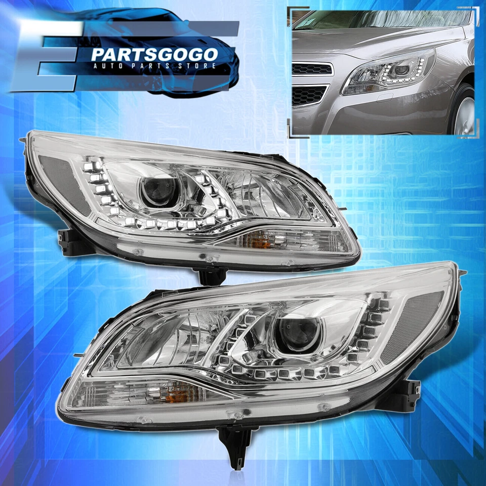 For 13-15 Chevy Malibu Chrome LED DRL Halo Projector Headlights Lamps Left+Right Foto 1 de 4