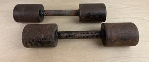 RARE Set of 17 Pound Dumbells Iron 14" Long 6" Wide 1" Diameter Grip - Unusual - Picture 1 of 18