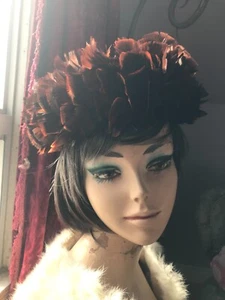 Superb Vintage 50's Elle Modes Quebec Ladies Feathered Copper Tones Pillbox Hat - Bild 1 von 7