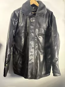 Vintage Alta Moda faux leather Men's Coat XL fur Trim Removable made in Italy - Picture 1 of 7