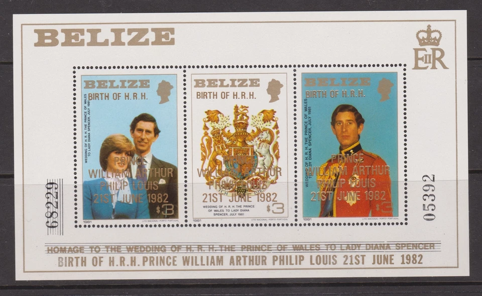 1981 Royal Wedding Diana MNH Stamp Sheet Belize William Birth SMALL Opt 1982 - Image 1 of 1