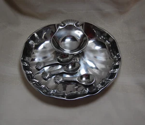 Wilton Armetale Double Clam Shell Bowl Chip / Dip Shrimp / Cocktail Set W/ Spoon - Picture 1 of 7