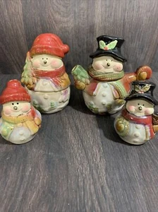4 Pc Snowman Ceramic Hostess Set Creamer Sugar Salt Pepper Shakers Christmas - Picture 1 of 7