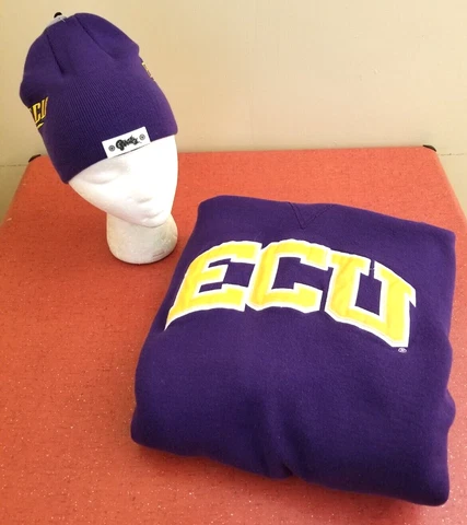 East Carolina Pirates NCAA Russell Purple ECU Large Hooded Sweatshirt & Hat Set Cover
