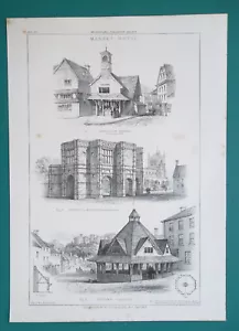 ARCHITEKTUR England Dunster Garn Market, M. Hall in Rothwell - SELTENER Druck von 1868 - Bild 1 von 1