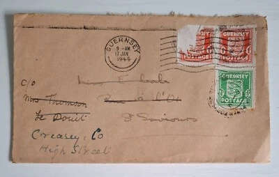 1944 Guernsey occupation stamps on triple used envelope see details - Image 1 of 2