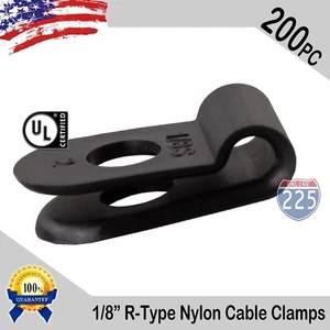 200 PCS PACK 1/8" Inch IN R-Type CABLE CLAMP NYLON BLACK HOSE WIRE ELECTRICAL UV - Picture 1 of 5