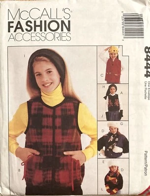 McCall’s Girls Winter Fashion Accessories Hat Mittens Vest 8444 Size S-L Uncut - Image 1 of 2