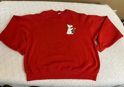 Винтажный Hanes щенок и чулки вышитая рождественская тема толстовка размер 2XL - Изображение 1 из 4