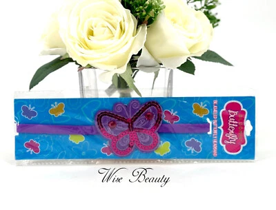 Butterfly Headband Girl’s One Size Sequin Pink Purple Stretch Non Slip NEW - Image 1 of 4