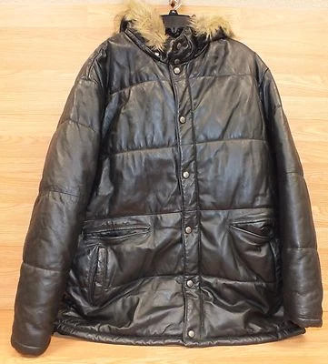 Genuine Excelled Heavy Leather Coat w/ Faux Fur Removable Hoodie - Size XL *READ - Image 1 of 4