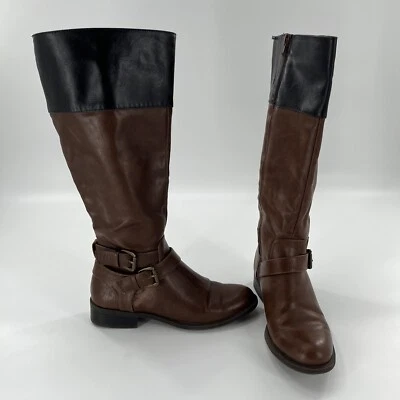 Bota de montar Nine West para mujer 6,5 M marrón y negra correa alta hebilla con cremallera Leorawm Foto 1 de 4