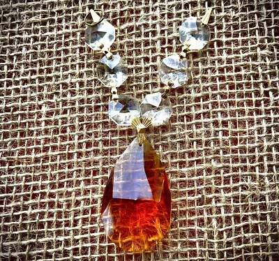 Swarovski Crystal Amber Teardrop With Beads Chandelier Part Pendant Sun catcher - Image 1 of 2