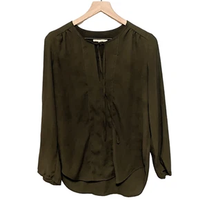 Joan Vass Studio S Brown Long Balloon Sleeve Tie Neck Blouse Top Women's - Picture 1 of 4