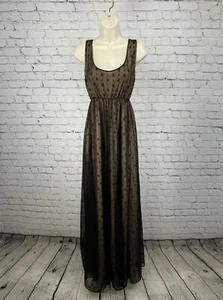 VTG Jenelle Black Nude Floral Lace Sleeveless Maxi Dress Empire Size Medium Tall - Picture 1 of 10