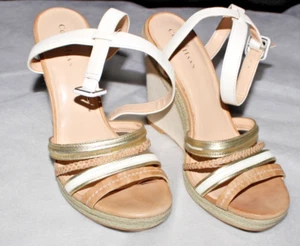 Cole Haan Nassau Neutral Leather Canvas Wedge Womens Sandals Shoes Size 7.5M US - Picture 1 of 10