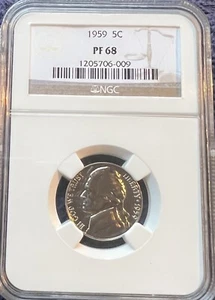 1959 5C Proof Jefferson Nickel NGC PF 68 - Picture 1 of 2