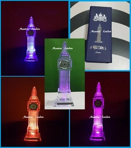 Big Ben Crystal Glass Clock 3D Laser Multi Lights London Souvenir Ornament 23CM - Picture 1 of 8