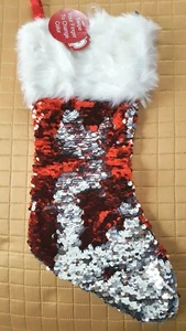 Flip Color Sequin Red and Silver Christmas Stocking- NIP! - Picture 1 of 5