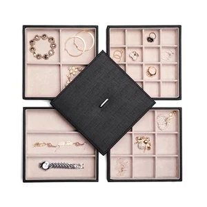 Jewelry Organizer Tray Stackable Earring Storage Trays with Lid for Dresser a... - Picture 1 of 7