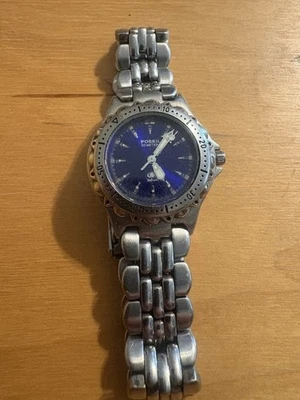 WORKING Fossil Watch Women 28mm AM-3099 Silver Tone Blue Dial AM-3099 New Bat. - Image 1 of 4