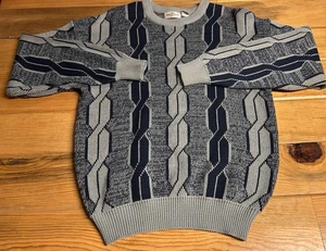 Vintage Jean Michaud 100% Acrylic Knit Blue Geometric Grandpa Mens Large Sweater - Picture 1 of 11