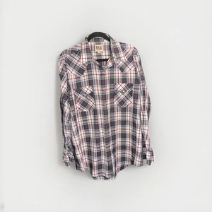 ELY Cattleman Long Sleeve Plaid Shirt Men's Large Black Gray Western Pearl Snap - Picture 1 of 8