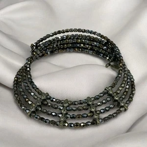 Sweet Romance Tri-level Memory Wire Necklace Brown Gold Crystal Layered - Picture 1 of 11