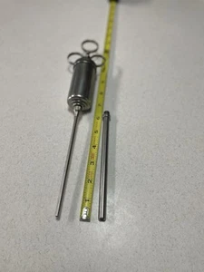 Vintage Large Nickeled Medical Syringe Two Tips Clean Veterinarian Perhaps Neat - Picture 1 of 9