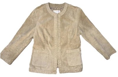 Vintage Marshall Fields Womens Tan Suede Leather Blazer Over Coat Size 6 Lined - Image 1 of 4