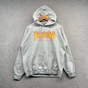 Thrasher Hoodie Mens Medium Grey Hooded Sweatshirt Jacket Surf Skater Flames Y2K - Picture 1 of 11