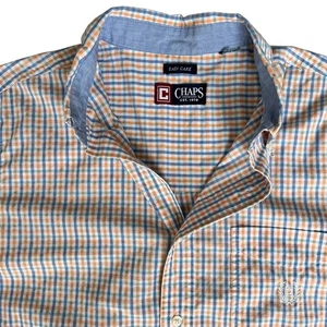 Chaps Short Sleeve Dress Shirt Men's Medium Blue Yellow Checkered Basic Classic  - Picture 1 of 9