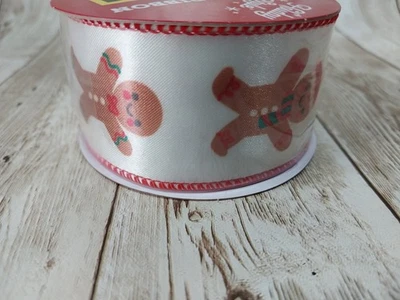 New! Gingerbread Man 1.5” x 9 FT Christmas Ribbon Holiday Wreath Crafts Bows - Image 1 of 4