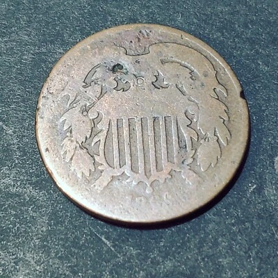 1864 Two Cent Piece 2C Ungraded Date Civil War Era US Copper Coin *About Good* - Image 1 of 4
