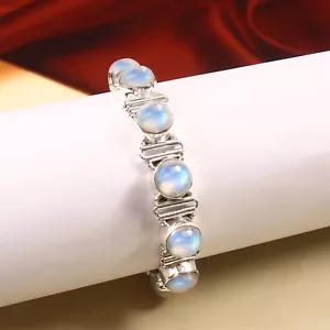 Rainbow Moonstone Gemstone Handmade 925 Sterling Silver Bracelet Jewelry Sz 7-8" - Picture 1 of 3