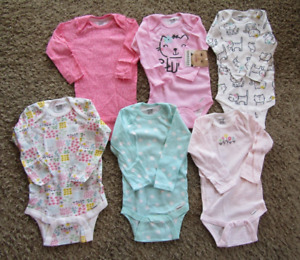 NWT Gerber One Piece Girls Snap Crotch Tops Assorted Infant Size 12 Mo Lot of 6