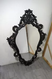 Vintage Mid Century Baroque Rococo Gothic Ornate Black Plastic Wall Mirror - Picture 1 of 16