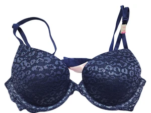 Victoria Secret PINK Women Bra 32B Blue Cheetah Spots Lightly Lined T Shirt - Picture 1 of 3