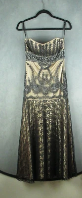 Sue Wong Nocturne Slip Dress Womens 6 Black Gold Beaded Sequin Lace Party Y2K - Image 1 of 4