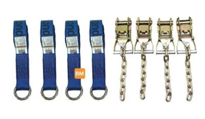 4-Pack:  2" x 12' Blue DIAMOND WEAVE Lasso Straps with CHAIN Ratchets Tow Truck - Foto 1 di 7