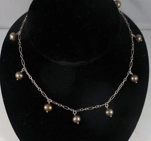 Sterling Silver Choker Necklace With Dyed Gray Faux Pearl Dangles - Picture 1 of 7