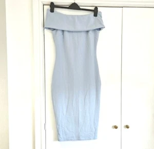Blue Mid Length Pencil Dress High Neck Choker Off The Shoulder Bandeau formal - Picture 1 of 11