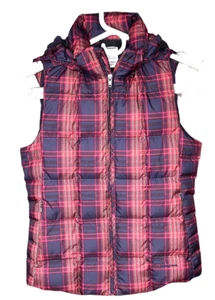 Patagonia Down With It Vest Womens S Purple Red Plaid Insulated Puffer Zip 28396 - Picture 1 of 9