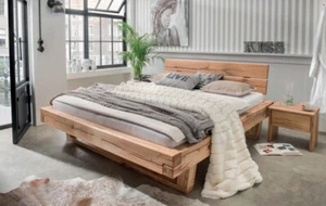 Massivholz Doppelbett Balkenbett Bett UNIKA 200/200 cm Wildeiche massiv geölt - Bild 1 von 4