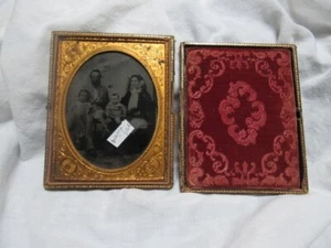 Antique Half Plate Ambrotype Photo in Case Family of 4 Heavy! - Picture 1 of 8