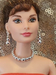 Graduated Silver Bead Necklace & Earrings for Barbie & Other 11-12" Dolls 1:6 - Picture 1 of 3