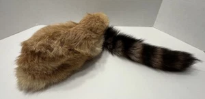 Vtg Real Coonskin Cap Rabbit Skin & Raccoon Tail Hat S/P Eleni’s Furs & Crafts - Picture 1 of 9