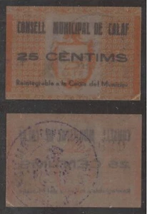 Billete local 1937 Ajuntament de Calaf 25 Cts. - Imagen 1 de 1