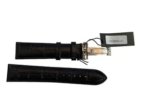 Lucien Piccard 22MM Correa de Reloj de Cuero Grano de Cocodrilo 7.5" NEGRA con Cierre SLV - Imagen 1 de 2
