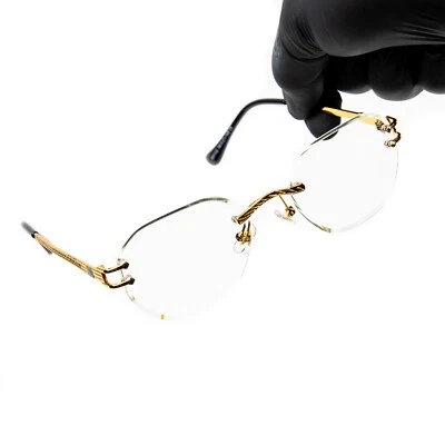 Men's Oval Clear Lens Gold Frame Rimless Hip Hop Vintage Retro Fashion Glasses - Image 1 of 4